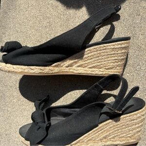 Castaner Black Espadrilles - peep toe sling back with bow